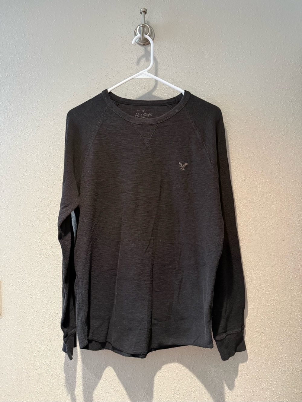 American Eagle Heritage Mens Charcoal Black Waffle Thermal Long Sleeve Shirt Lar